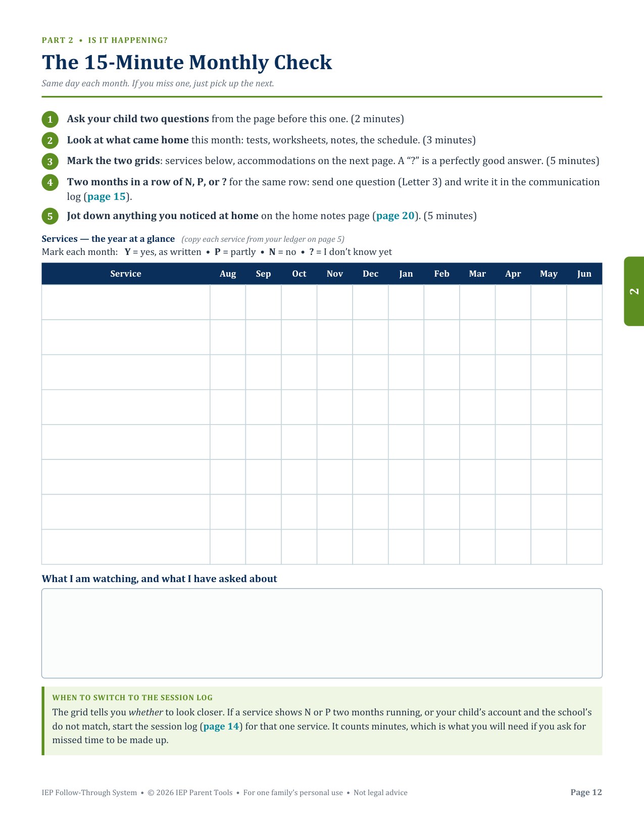 The 15-Minute Monthly Check page