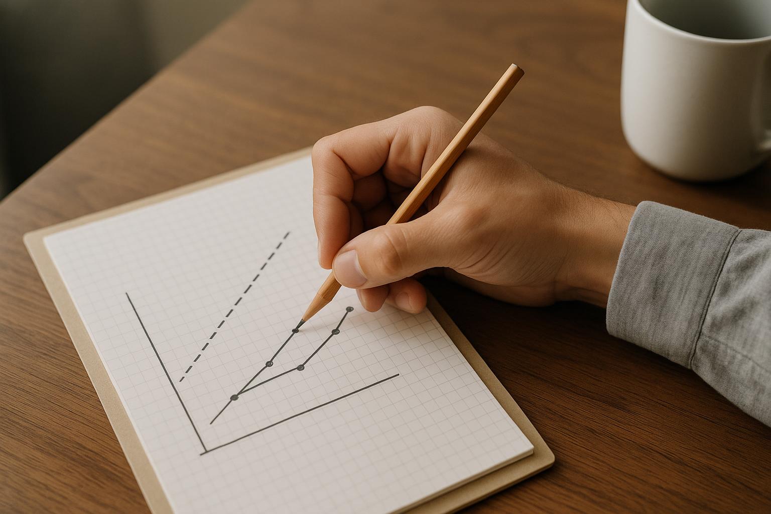 Hand sketching a chart comparing the pace needed with reported progress